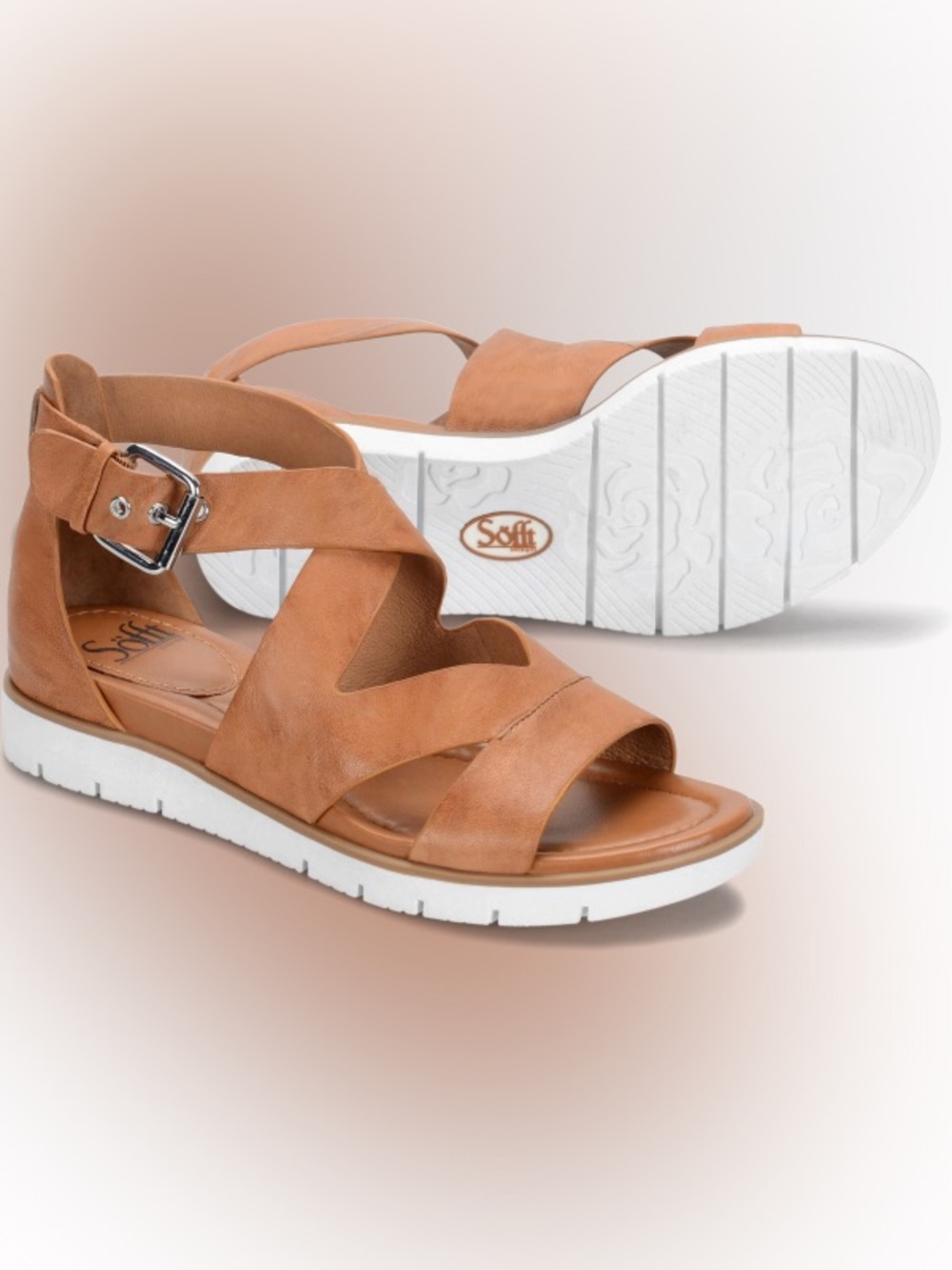 Sofft Tan Leather Crossover Strap Sandal